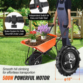 Electric Wheelbarrow Cart, 500W Powered Utility Garden Wagon Dump Cart, 4 Cu. Ft. Load & 330 lbs Capacity with Metal Handle & 16" Track Wheels, One Wheel Barrow Yard Cart & Wagons for Lawn Farm